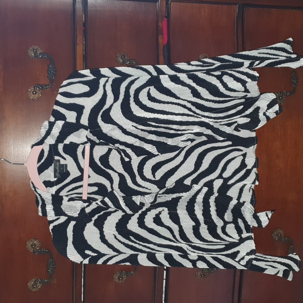 Vtg Y2K Zebra Print Plisse Top sz L